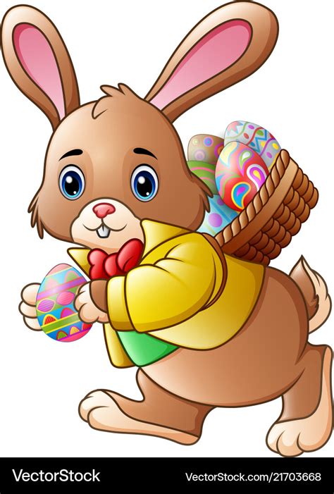 Cartoon Easter Bunny Carrying A Basket Full Of Egg