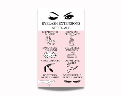Eyelash Extensions Aftercare Card Eyelash Care Instructions Etsy
