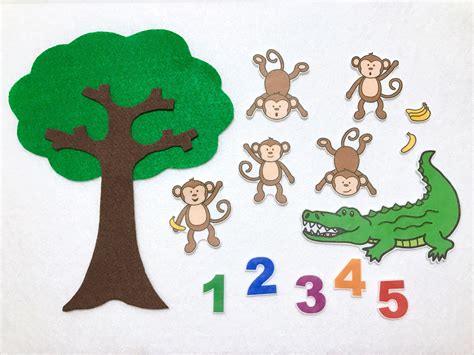 Five Little Monkeys Swinging In Tree Felt Stories Flannel Etsy