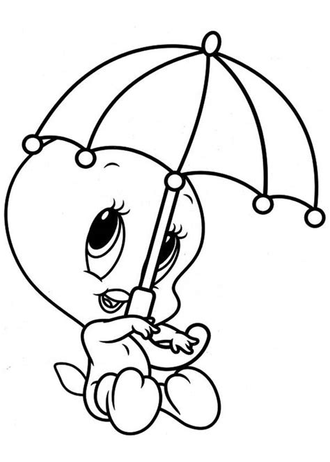 Baby Tweety With Umberella In Baby Looney Tunes Coloring