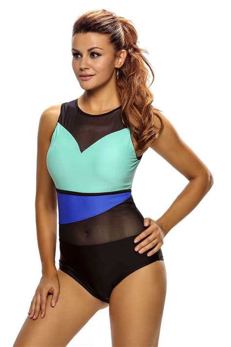 Stylish Colorblock Mesh Insert One Piece Swimsuit One Piece Swimwear Celebrity Swimsuits