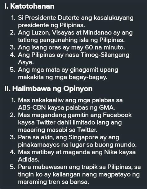 Halimbawa Ng Katotohanan At Opinyon Pangungusap Halimbawange Free Hot