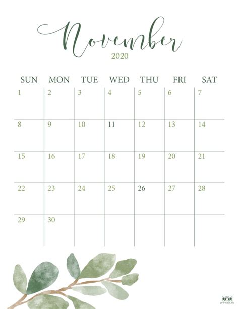 Free Printable November 2020 Calendars Printabulls