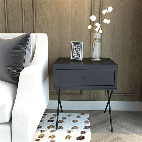 Modern Black Nightstand Minimalist Lacquered Bedside Table With 1