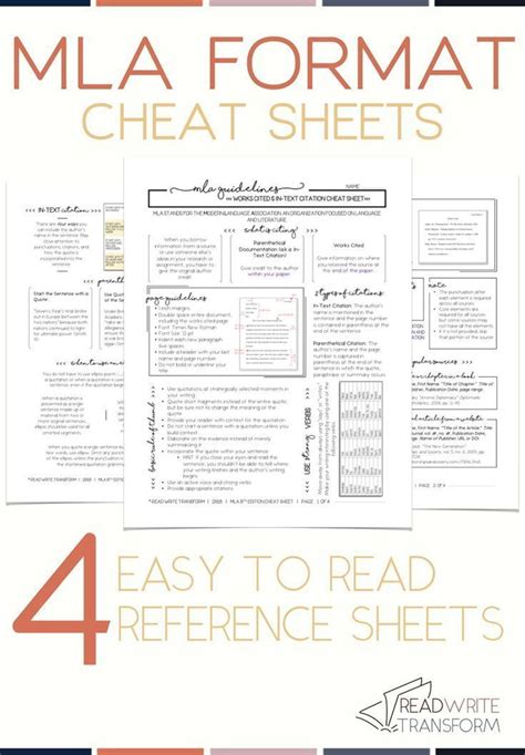 Updated Mla Format Cheat Sheet Teaching High School English High School Writing