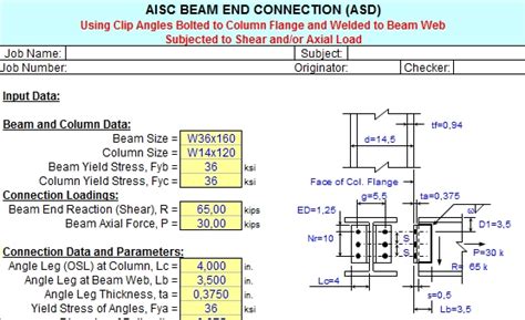 Aisc Beam End Connection Asd Using Clip Angles Bolted To Column