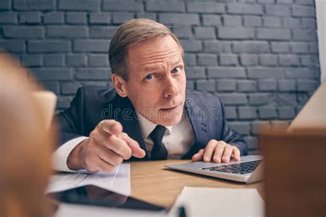 Concentrated Male Person Looking Straight At Camera Stock Image Image