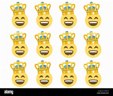 Cara Feliz Con Corona Patrón Emoji Sobre Fondo Blanco Ilustración