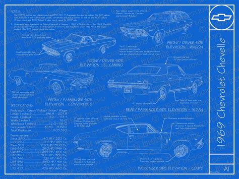 1969 Chevrolet Chevelle Blueprint Poster 18x24 Etsy Camaro
