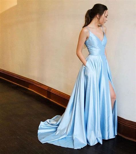 blue v neck satin long prom dress blue evening dress · dress idea · online store powered by