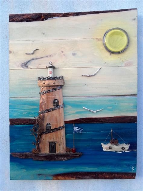 Gallery Handmadekriti Driftwood Art Lighthouse Painting Wood