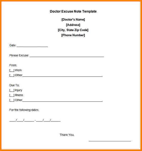 Print Out Doctors Excuse Template Business