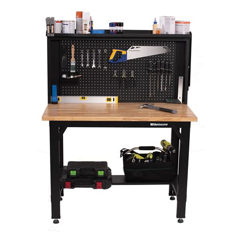 4 Adjustable Height Steel Workbench With Pegboard Back Wall Montezuma