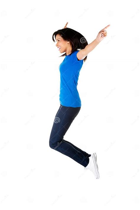 Young Happy Woman Jumping In The Air Stock Photo Image Of Jump