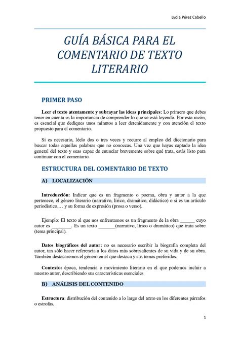 Gua Para Realizar Un Comentario De Texto Literario Comentario De