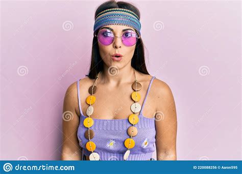 Young Brunette Woman Wearing Bohemian And Hippie Style Scared And