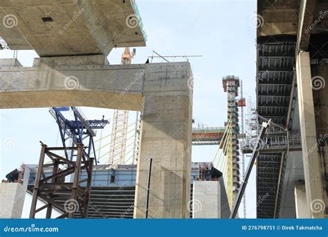 Suspension Bridge Large Construction Site Stock Image Image Of