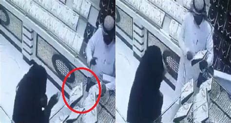 بالفيديو لحظة سرقة امرأة لطقم ذهب وتخبئته تحت العباءة باحترافية