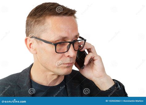 Portrait Of A Man Wearing Glasses Talking On The Phone Stock Image