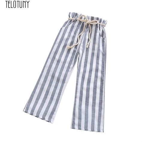 Telotuny Stripe Casual Pant Children Kid Boy Girls Stripe Print Bandage