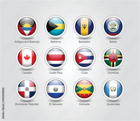D Glossy And Round Design Flag Icons For North American Countries Vector Illustration Stock