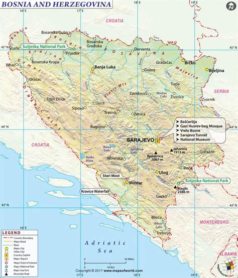 Karta Bosna I Hercegovina Bosna I Hercegovina Kartici Južna Europa