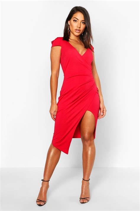 Boohoo Womens Meg Cap Sleeve Wrap Midi Dress Ebay