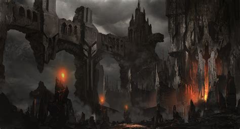 Fantasy Art Landscapes Decay Ruins Castle Fire Dark Horror Wallpapers Hd Desktop And