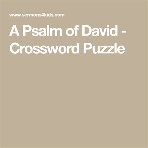A Psalm Of David Crossword Puzzle Psalms Psalm 139 Childrens Sermons