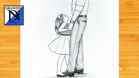 How To Draw A Father With Daughter Pencil Sketch For Beginner