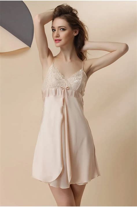 2015 beautiful lady collection women nightgown deep v neck slip dress lace artificial silk