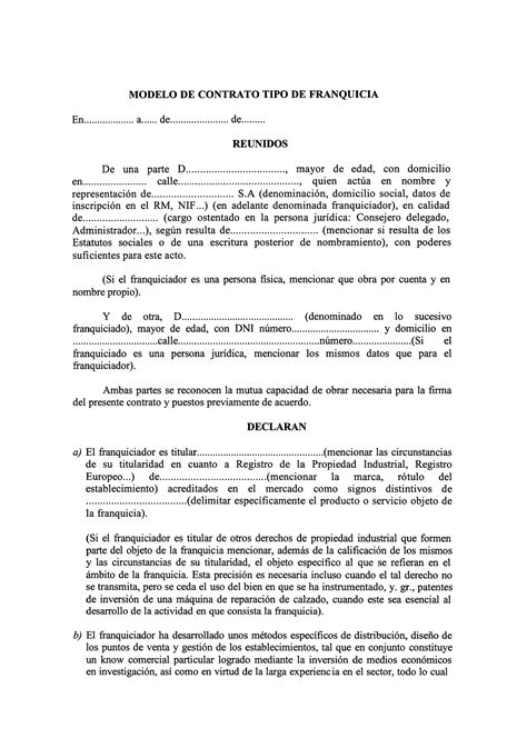 Modelo De Contrato De Franquicia Cláusulas En Word Y Pdf Asesorías