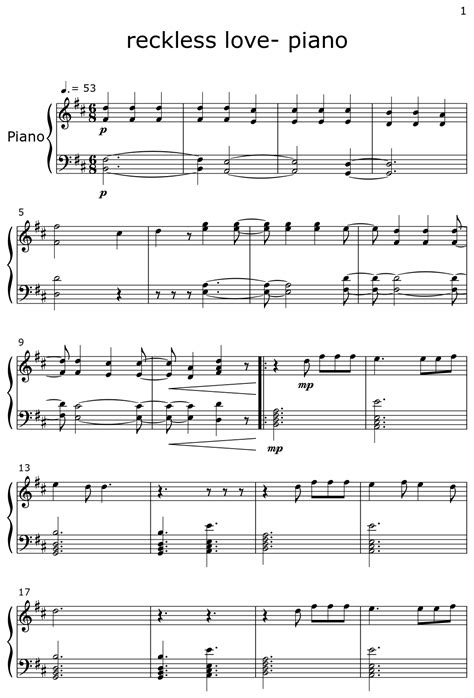 Reckless Love Piano Sheet Music For Piano