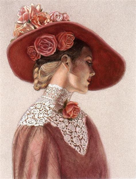 Victorian Lady In A Rose Hat By Sue Halstenberg Victorian Paintings
