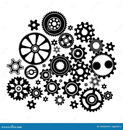 Complex Mechanism Of Various Gears And Cogwheels Stock Vector