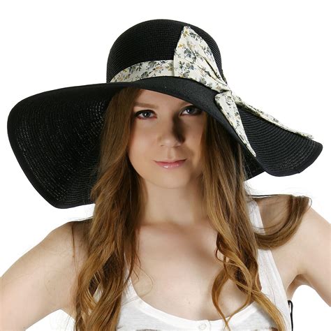 Phistic Large Black Wide Brim Floppy Beach Straw Sun Hat For Women