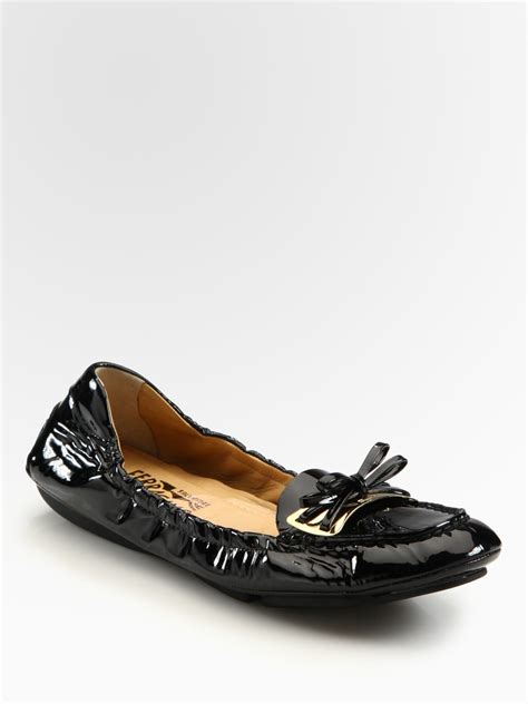 Ferragamo Patent Leather Bow Ballet Flats In Black Lyst