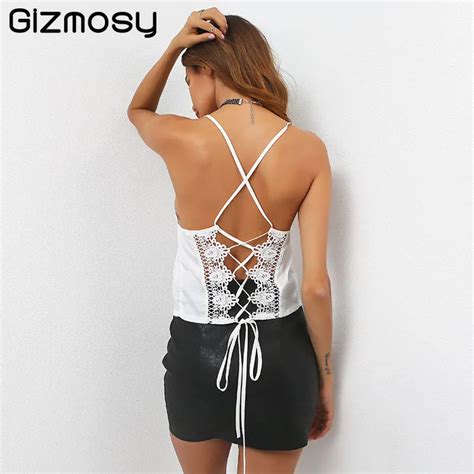 2017 Elegant Sexy Lace Up Crop Top V Neck Tops Female Summer Women Sleeveless Slim Backless