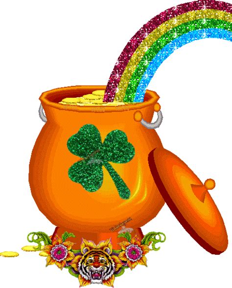 Pot Of Gold At The End Of The Rainbow Glitter Rainbow  Luck Clover