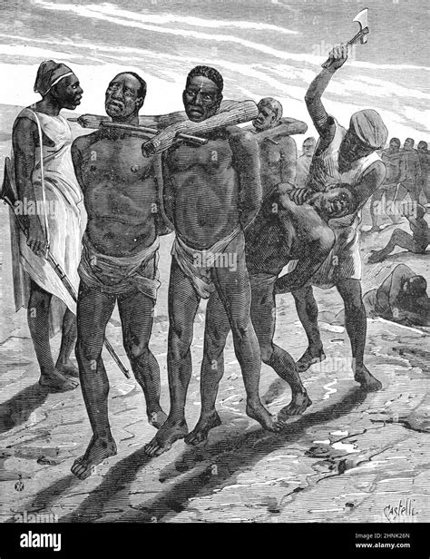 Esclavos africanos redondeados por los comerciantes árabes de esclavos