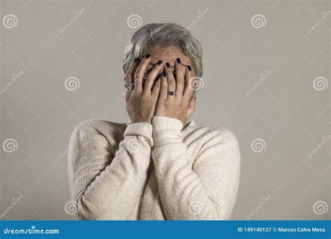 Dramatic Portrait Sad And Depressed Middle Aged Woman Crying Helpless