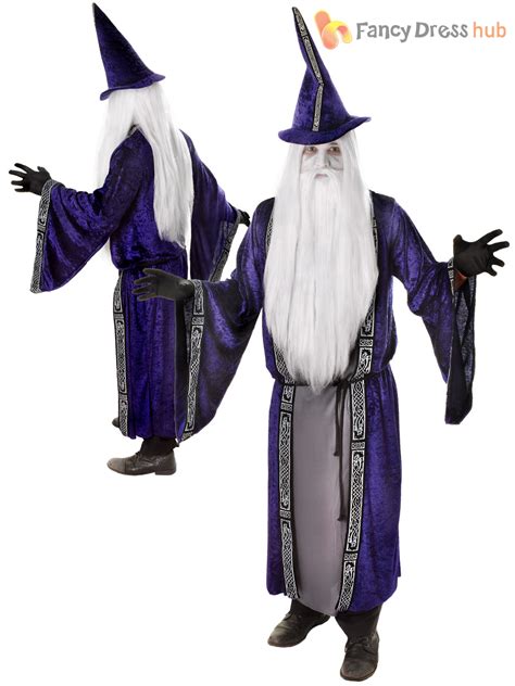 Mens Magician Robe And Hat Wizard Costume Adults Magic Merlin Fancy