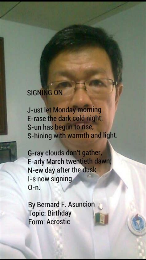 Signing On By Bernard F Asuncion Signing On Poem