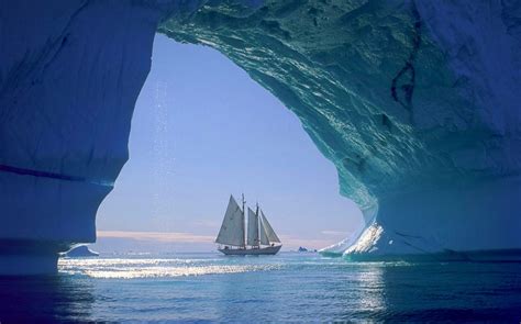 Nature Landscape Iceberg Sailboats Sea Cave Ice Sunlight Greenland Cold Wallpapers Hd