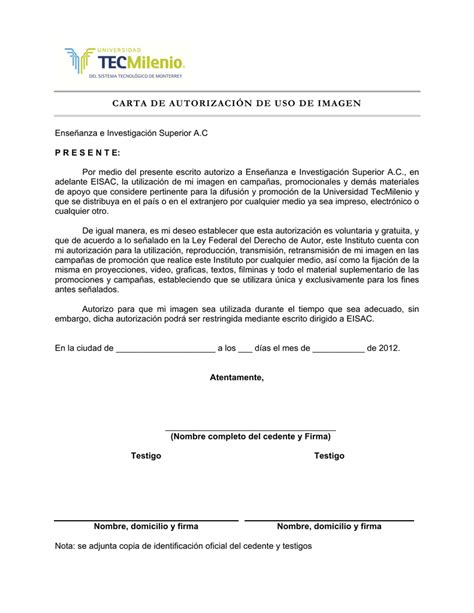 Carta De Autorizacion De Uso De Imagen Images