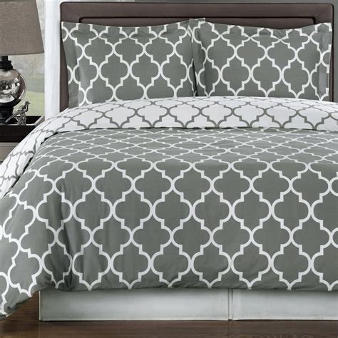 Modern Geometric Grey And White Patterned Bedding Duvet Cover Set Twin