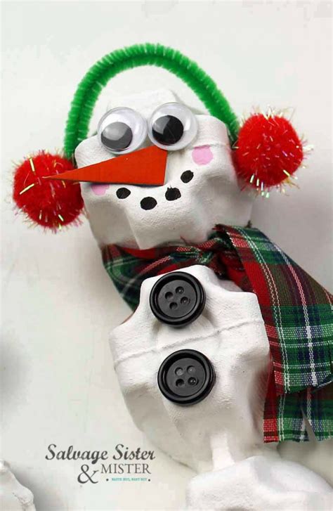 Egg Carton Snowman Ornament Salvage Sister And Mister