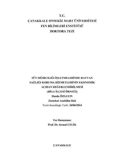 Damla Ozsayin Doktoratezi T ÇANAKKALE ONSEK Z MART ÜN VERS TES FEN