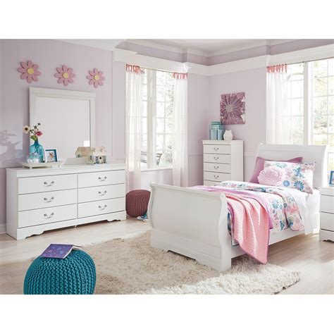 Solid wood boys bedroom set including: Signature Design by Ashley Anarasia Twin Sleigh Bed in ...