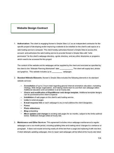 Website Contract Template 2 Free Templates In Pdf Word Excel Download